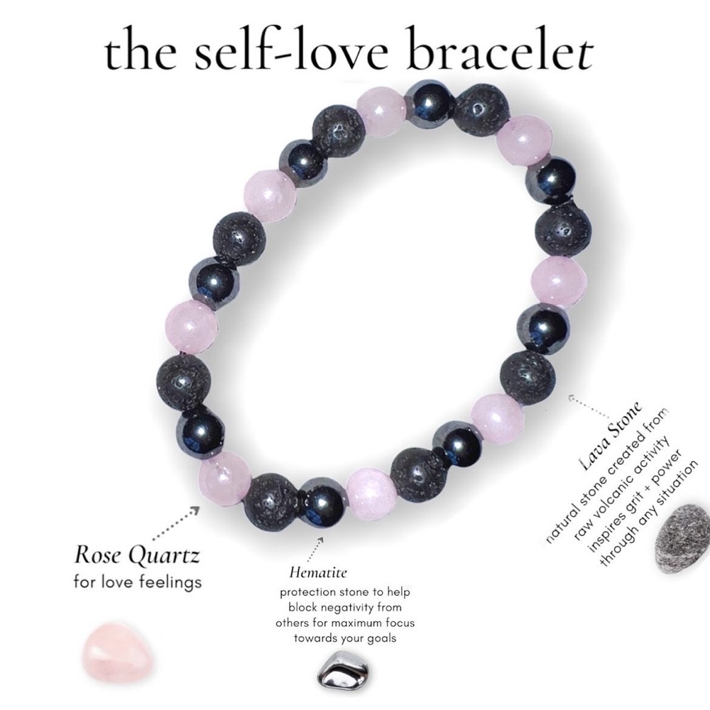 Self-Love Bracelet made with Rose Quartz & Lava Stone